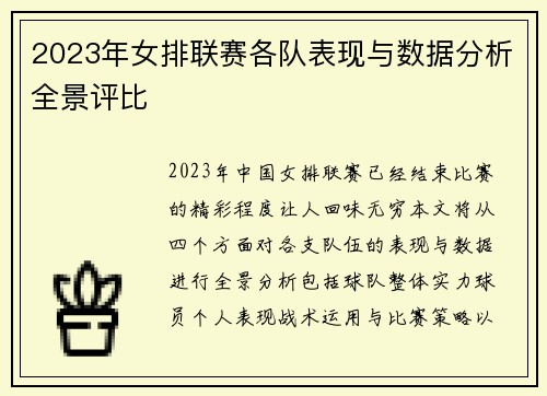 2023年女排联赛各队表现与数据分析全景评比